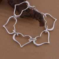 Brass Bracelets, Heart, real silver plated, for woman, lead & cadmium free Approx 8 Inch 