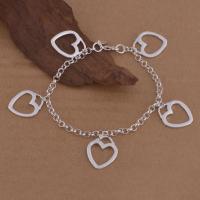 Brass Bracelets, Heart, real silver plated, rolo chain & for woman, lead & cadmium free Approx 8 Inch 