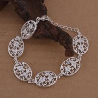 Brass Bracelets, with 5cm extender chain, Flat Oval, real silver plated, for woman, lead & cadmium free, 14mm Approx 8 Inch 