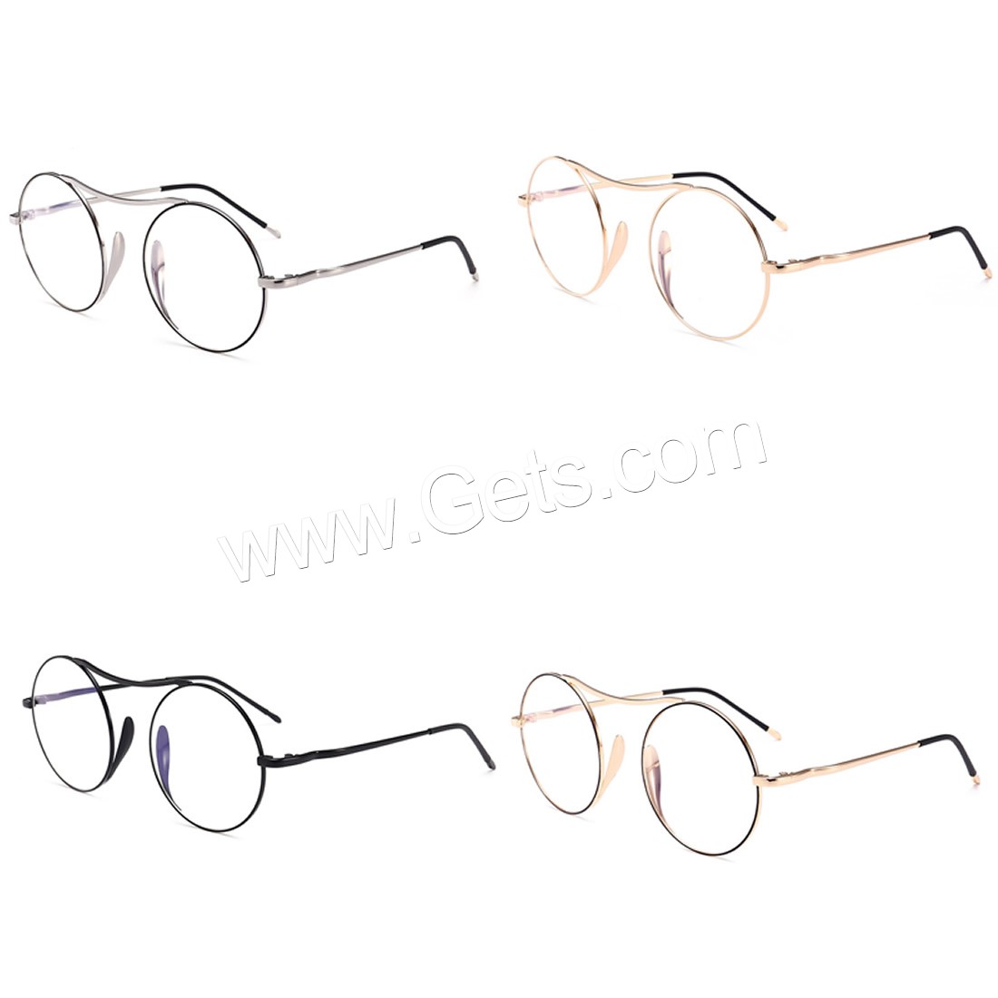 Lunettes unis clair, alliage métallique, avec PC lentille en plastique, Vintage & unisexe & modèles différents pour le choix, 136x145x53mm, Vendu par PC