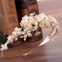 Diadema de Novia, aleación de zinc, con Perlas de plástico ABS & Cristal, chapado en color dorado, para mujer & facetas & con diamantes de imitación, libre de plomo & cadmio, 50mm, Vendido por UD