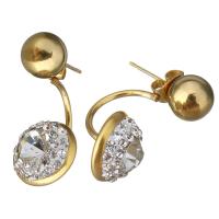 Stainless Steel Split Earring, with Rhinestone Clay Pave, gold color plated, for woman 