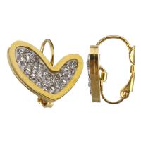 Stainless Steel Lever Back Earring, with Rhinestone Clay Pave, Heart, gold color plated, for woman 