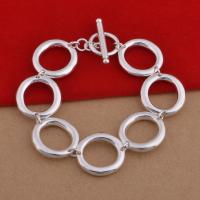 Brass Bracelets, Round, real silver plated, for woman, lead & cadmium free, 20mm Approx 8 Inch 