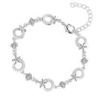 Cubic Zirconia Brass Bracelets, with 5cm extender chain, real silver plated, for woman & with cubic zirconia, lead & cadmium free Approx 8 Inch 