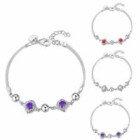 Pulseras de latón Zircon cúbico, metal, con 5cm extender cadena, Rombo, chapado en plata real, para mujer & con circonia cúbica, más colores para la opción, libre de plomo & cadmio, 200mm, longitud:aproximado 8 Inch, Vendido por Sarta