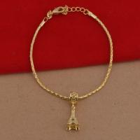 Brass Bracelets, with 5cm extender chain, Eiffel Tower, plated, cobra chain & for woman lead & cadmium free Approx 7.5 Inch 