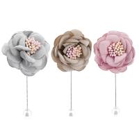 aleación de zinc broche, con Gasa & Perlas plásticas, Flor, chapado en color de platina, estilo popular & para mujer, más colores para la opción, 80mm, Vendido por UD