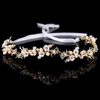 Diadema de Novia, aleación de zinc, con Perlas de plástico ABS & Cinta de satén, Flor, chapado en color dorado, para mujer & con diamantes de imitación, libre de plomo & cadmio, 30x350mm, Vendido por UD