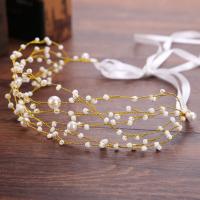 Diadema de Novia, aleación de zinc, con Perlas de plástico ABS & Cinta de satén, chapado en color dorado, para mujer, libre de plomo & cadmio, 50mm, Vendido por UD