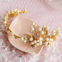 Diadema de Novia, aleación de zinc, con Perlas de plástico ABS & Cristal, chapado en color dorado, para mujer & facetas & con diamantes de imitación, libre de plomo & cadmio, 50mm, Vendido por UD