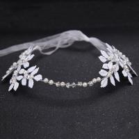 Diadema de Novia, aleación de zinc, con Perlas de plástico ABS & Cinta de satén, Flor, chapado en color de platina, para mujer & con diamantes de imitación, libre de plomo & cadmio, 70x340mm, Vendido por UD