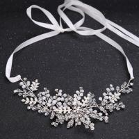 Diadema de Novia, aleación de zinc, con Perlas de plástico ABS & Cinta de satén & Cristal, chapado en color de platina, para mujer & facetas, libre de plomo & cadmio, 55x180mm, Vendido por UD