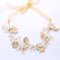 Diadema de Novia, aleación de zinc, con Perlas de plástico ABS & Cristal, Flor, chapado en color dorado, para mujer & facetas, libre de plomo & cadmio, 50x260mm, Vendido por UD