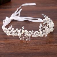 Diadema de Novia, aleación de zinc, con Perlas de plástico ABS & Cristal, Flor, chapado en color dorado, para mujer & facetas, libre de plomo & cadmio, 50mm, Vendido por UD