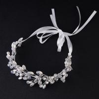 Diadema de Novia, aleación de zinc, con Perlas de plástico ABS & Cinta de satén & Cristal, Flor, chapado en color de platina, para mujer & facetas, libre de plomo & cadmio, 70x175mm, Vendido por UD