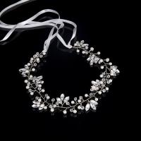 Diadema de Novia, aleación de zinc, con Perlas de plástico ABS & Cinta de satén & Cristal, Flor, chapado en color de platina, para mujer & facetas, libre de plomo & cadmio, 50x430mm, Vendido por UD