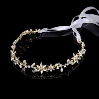 Diadema de Novia, aleación de zinc, con Cinta de satén & Cristal, Flor, chapado en color dorado, para mujer & facetas, libre de plomo & cadmio, 380x20mm, Vendido por UD