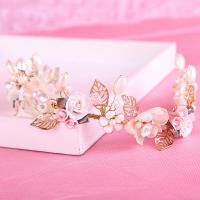 Diadema de Novia, aleación de zinc, con Perlas de plástico ABS & Cristal, Flor, chapado en color dorado, para mujer & esmalte & facetas & con diamantes de imitación, libre de plomo & cadmio, 50mm, Vendido por UD