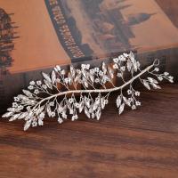 Diadema de Novia, aleación de zinc, con Perlas de plástico ABS & Cristal, Flor, chapado en color de platina, para mujer & facetas, libre de plomo & cadmio, 70x200mm, Vendido por UD