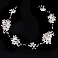 Bridal Hair Band, Zinc Alloy, with ABS Plastic Pearl & Crystal, Flower, platinum color plated, for woman & faceted, lead & cadmium free, 50mm 