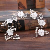 Bridal Hair Band, Zinc Alloy, with ABS Plastic Pearl & Lace & Crystal, Flower, platinum color plated, for woman & faceted, lead & cadmium free, 50mm 