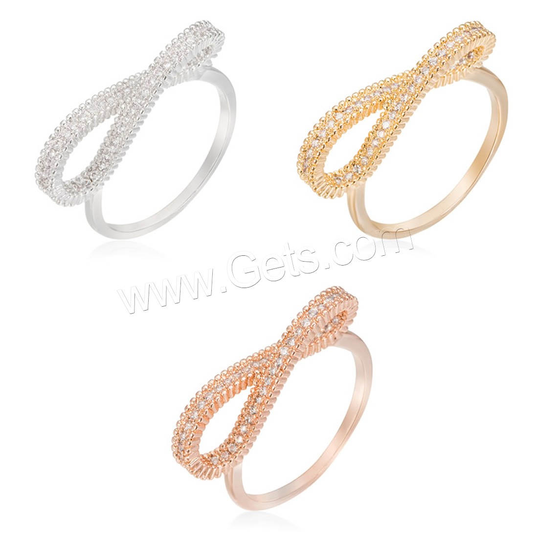 Anillo de dedo de cobre amarillo zirconia pavimenta Cubic, metal, forma de anillo, chapado, diverso tamaño para la opción & micro arcilla de zirconia cúbica & para mujer, más colores para la opción, libre de níquel, plomo & cadmio, Vendido por UD