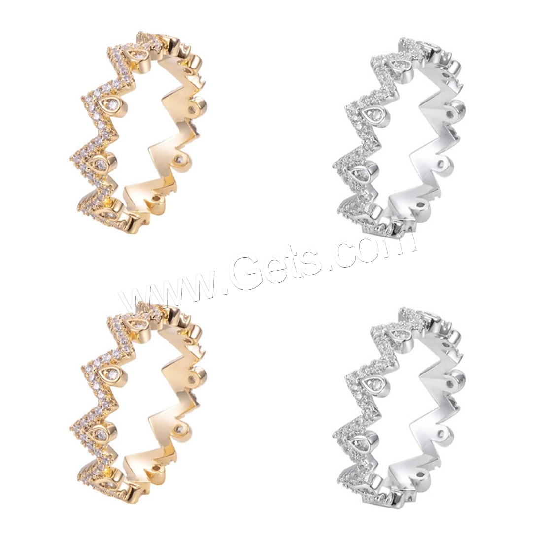 Befestigter Zirkonia Messingring Fingerring, Messing, Ringform, plattiert, verschiedene Größen vorhanden & Micro pave Zirkonia & für Frau, keine, frei von Nickel, Blei & Kadmium, verkauft von PC