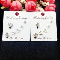 Messing Ohrstecker Set, Sterling Silber Stecker, plattiert, für Frau & mit kubischem Zirkonia, keine, 7x9mm, 6x5mm, 3x3mm, 3PaarePärchen/Menge, verkauft von Menge