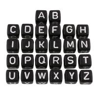 Acrylic Alphabet Beads, Cube, mixed pattern & with letter pattern, white and black Approx 4mm, Approx 