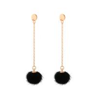 Boucles d'oreilles Pom Pom Duveteux, alliage de zinc, avec Peluche, acier inoxydable puce boucle d'oreille, Rond, Placage de couleur d'or, pour femme, sans plomb et cadmium, 80mm, Vendu par paire