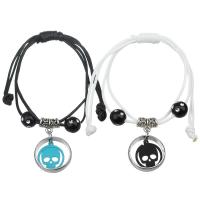 aleación de zinc Pulsera de pareja, con Encerado cordón de cáñamo & resina, Calavera, chapado, ajustable & para la pareja, libre de plomo & cadmio, 21mm, longitud:aproximado 7 Inch, Vendido por Par