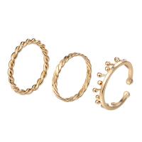 metal Anillo Set, Donut, chapado en oro real, para mujer, libre de níquel, plomo & cadmio, 16-18mm, tamaño:5-7, 3PCs/Set, Vendido por Set