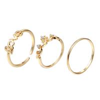 Brass Ring Set, metal, chapado en oro real, para mujer & con circonia cúbica, libre de níquel, plomo & cadmio, 16-18mm, tamaño:5-7, 3PCs/Set, Vendido por Set