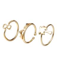 Brass Ring Set, metal, chapado en oro real, para mujer, libre de níquel, plomo & cadmio, 16-18mm, tamaño:5-7, 3PCs/Set, Vendido por Set