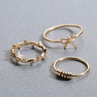 Brass Ring Set, metal, chapado en oro real, para mujer, libre de níquel, plomo & cadmio, 16-18mm, tamaño:5-7, 3PCs/Set, Vendido por Set