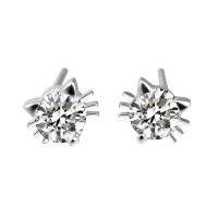 Boucles d'oreilles en laiton zircon cubique, chat, Plaqué d'argent, pour femme & avec zircone cubique, protéger l'environnement, sans nickel, plomb et cadmium Vendu par paire