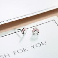 Sterling Silver Stud Earring, argent sterling 925, bear Paw, Plaqué de platine, pour femme & émail Vendu par paire