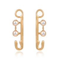 Zinc Alloy Stud Earring, with ABS Plastic Pearl, stainless steel post pin, Safety Pin, gold color plated, for woman, lead & cadmium free 