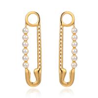 Zinc Alloy Stud Earring, with ABS Plastic Pearl, stainless steel post pin, Safety Pin, gold color plated, for woman, lead & cadmium free 