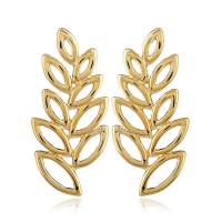 Zinc Alloy Stud Earring, stainless steel post pin, Leaf, gold color plated, for woman, lead & cadmium free 