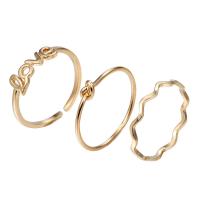 Brass Ring Set, metal, chapado en oro real, para mujer, libre de níquel, plomo & cadmio, 16-18mm, tamaño:5-7, 3PCs/Set, Vendido por Set