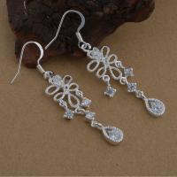 Boucles d'oreilles en laiton zircon cubique, Plaqué d'argent, pour femme & avec zircone cubique, sans plomb et cadmium Vendu par paire