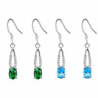 Boucles d'oreilles en laiton zircon cubique, larme, Plaqué d'argent, pour femme & avec zircone cubique, plus de couleurs à choisir, sans plomb et cadmium Vendu par paire