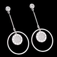 Boucles d'oreilles en laiton zircon cubique, Rond, Plaqué de platine, pour femme & avec zircone cubique, protéger l'environnement, sans nickel, plomb et cadmium Vendu par paire