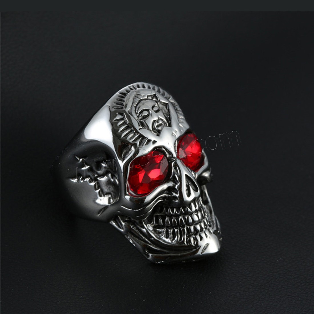 Partículas de acero anillo, Calavera, diverso tamaño para la opción & para hombre & con diamantes de imitación & ennegrezca, 32mm, Vendido por UD