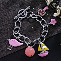 aleación de zinc Pulsera, con Plástico, chapado en color de platina, pulsera del encanto & cadena oval & para mujer & esmalte, longitud:aproximado 7.8 Inch, Vendido por Sarta