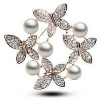 alliage de zinc broche, avec Shell Pearl, papillon, Placage, pour femme & avec strass, plus de couleurs à choisir Vendu par PC