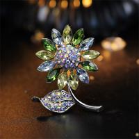 Zinc Alloy Brooch, with Crystal, Flower, platinum color plated, for woman & faceted & with rhinestone 