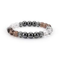 Hematite Bracelet, with Clear Quartz & Smoky Quartz & Zinc Alloy, antique silver color plated, Unisex, 8mm Approx 6 Inch 